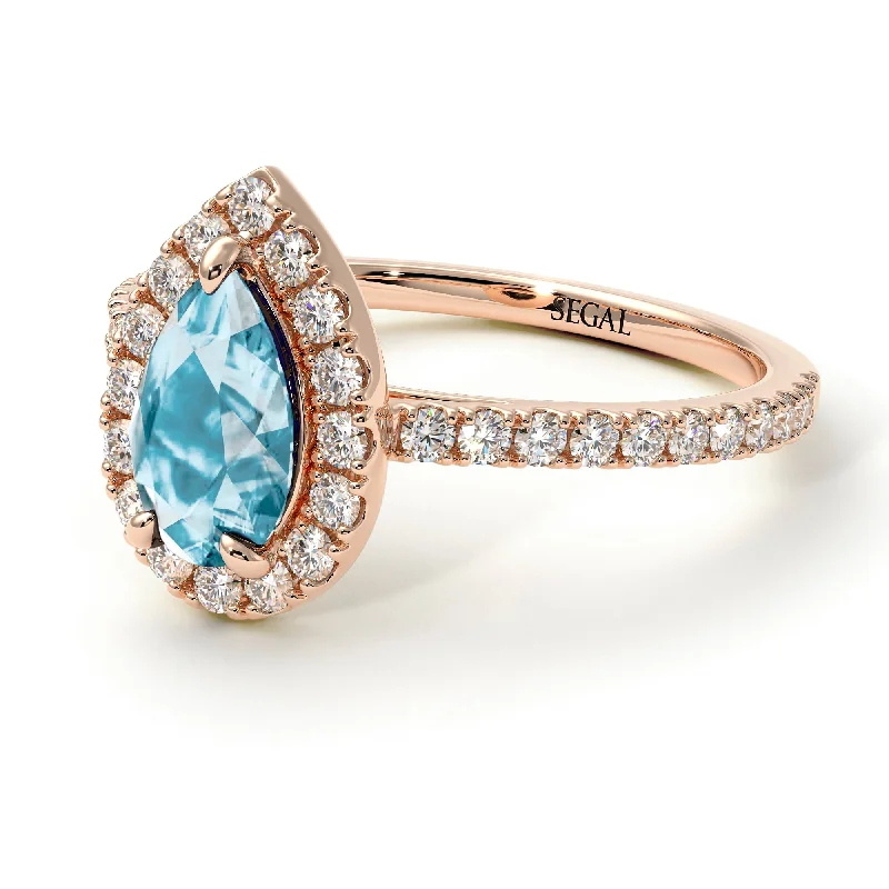 Affordable Engagement Rings-Pear Shaped Halo Aquamarine Ring - Janet No. 402