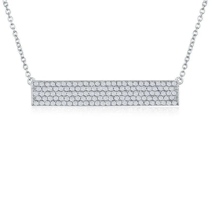 Bridal Pendant Necklaces-Sterling Silver CZ Bar Necklace