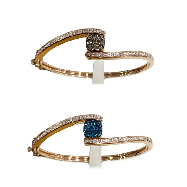 Simple Gemstone Bangles-14k Rose Gold Brown/Blue Diamond Bangle