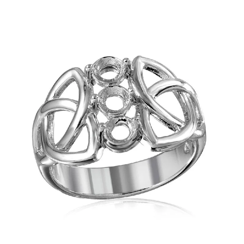 Men’s Statement Rings-Silver 925 Rhodium Plated Triquetra Shank 3 Stones Mounting Ring - BGR01214