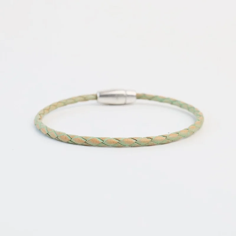 Adjustable Gemstone Bangle Bracelets-Zoe Braided Green Leather Bracelet