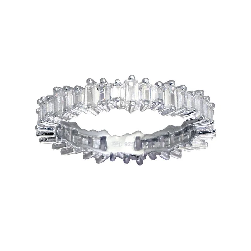 Stylish Wedding Rings-925 Sterling Silver Emerald Cut CZ Baguette Eternity Band Ring - GMR00291