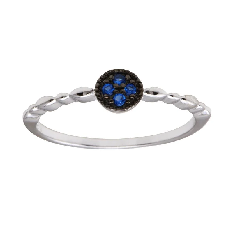 Stylish Wedding Rings-Rhodium Plated 925 Sterling Silver Round Shape 4 Blue CZ Ring - BGR01228BLU