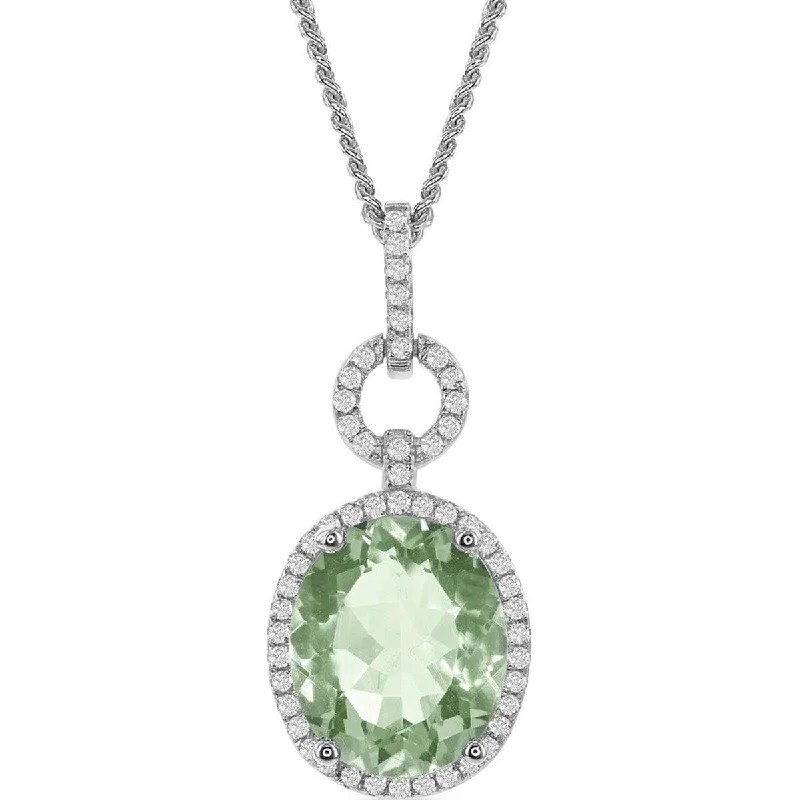 Fashionable Necklaces for Women-Women's Necklace - Green Amethyst Oval with White Topaz Border | BLK-7555