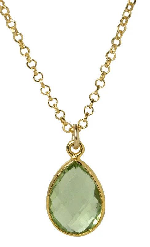 Custom Gemstone Pendant Necklaces-Peridot Green Teardrop Bezel Necklace