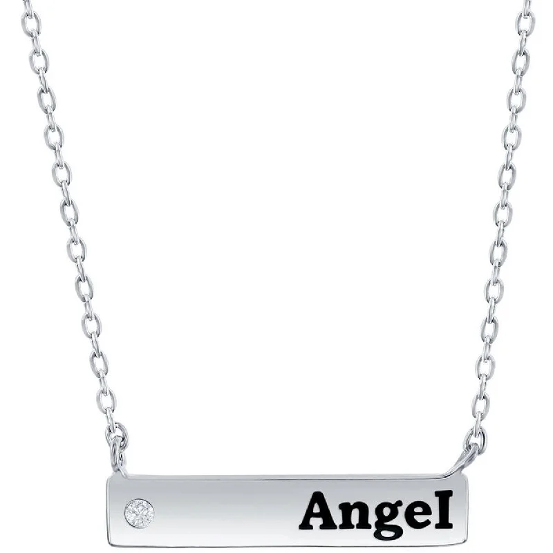 Statement Chain Necklaces-Classic Women's Necklace - Sterling Silver Bar and CZ Angel | M-6786