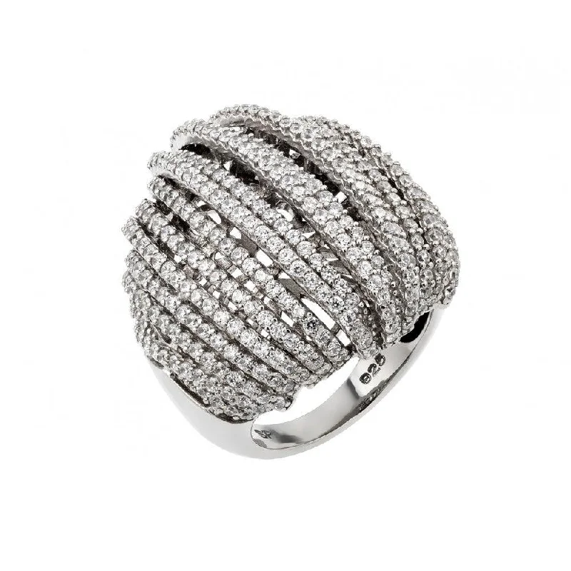 Silver Wedding Bands for Men-Silver 925 Rhodium Plated Micro Pave CZ Ring - GMR00018