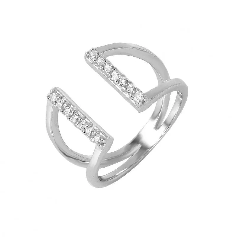 Classic Diamond Rings-Silver 925 Rhodium Plated huggie hoop Cuffed V-Shaped CZ Ring - GMR00044