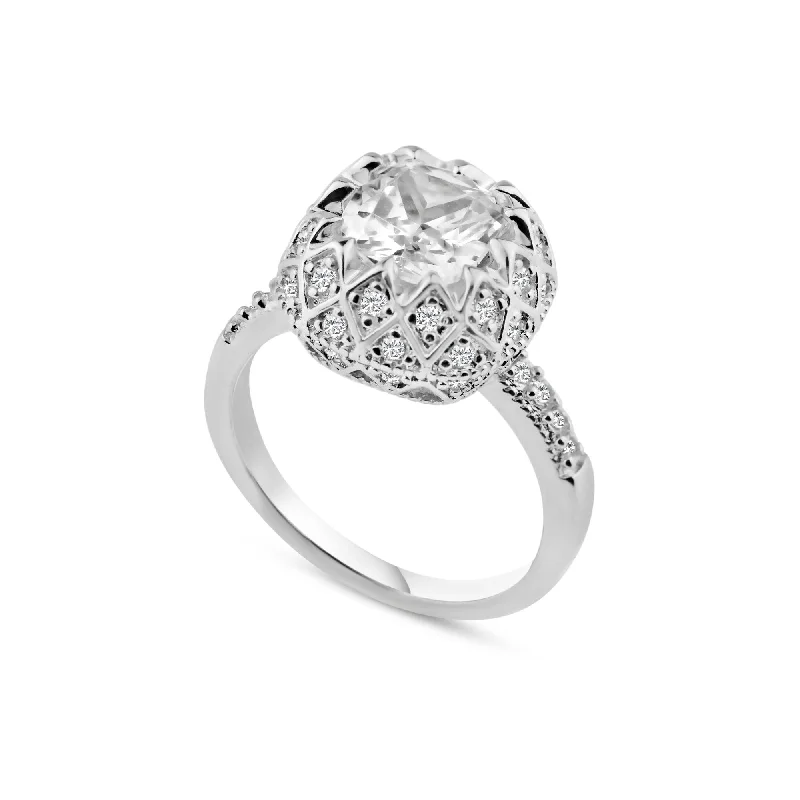 Custom Wedding Rings-Silver 925 Rhodium Plated Clear Micro Pave Set CZ Bridal Ring - BGR00731