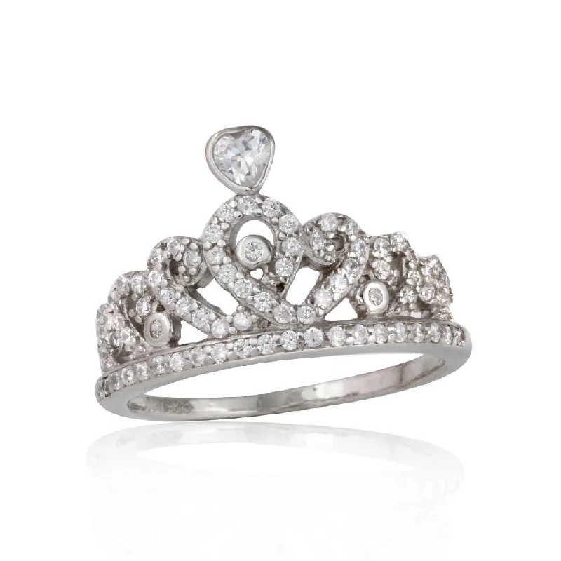 Matching Wedding Rings-Rhodium Plated 925 Sterling Silver CZ Tiara Ring - STR01073