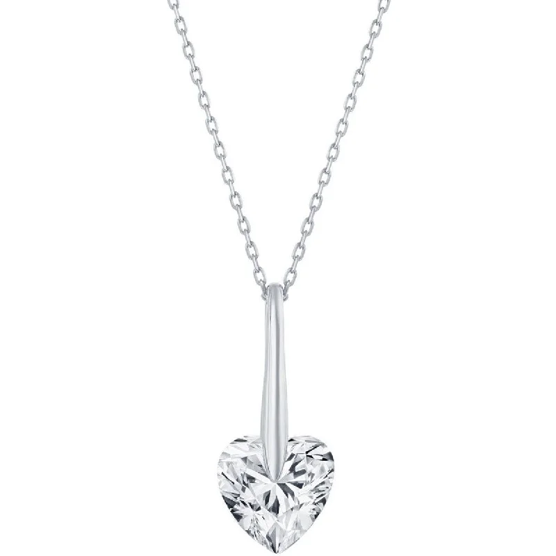 Pearl and Diamond Necklaces-Classic Women's Necklace - Sterling Silver 10mm Heart CZ | M-6779