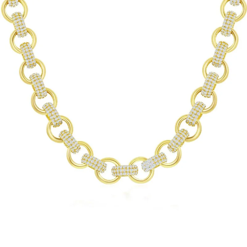 Heart-Shaped Necklaces-Classic Women's Necklace - Gold Plated Sterling Silver Micro Pave CZ Linked |M-6827-GP