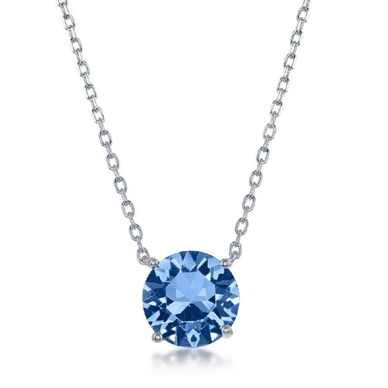 Custom Gemstone Pendant Necklaces-Sterling Silver Sapphire "December" Swarovski Element Necklace