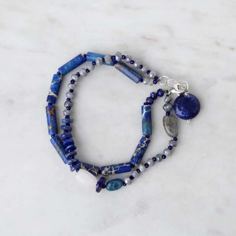 Trendy Name Bracelets-Double Strand Lapis Mix Bracelet