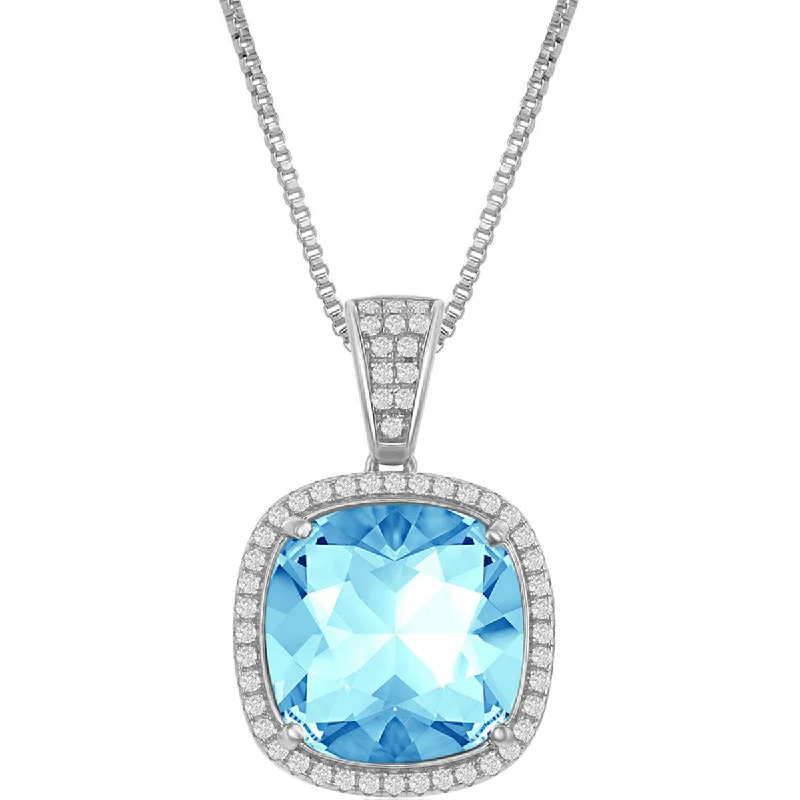 Colorful Necklace Pendants-Women's Necklace - White CZ and Cushion Aqua Swarovski Element | BLK-8385