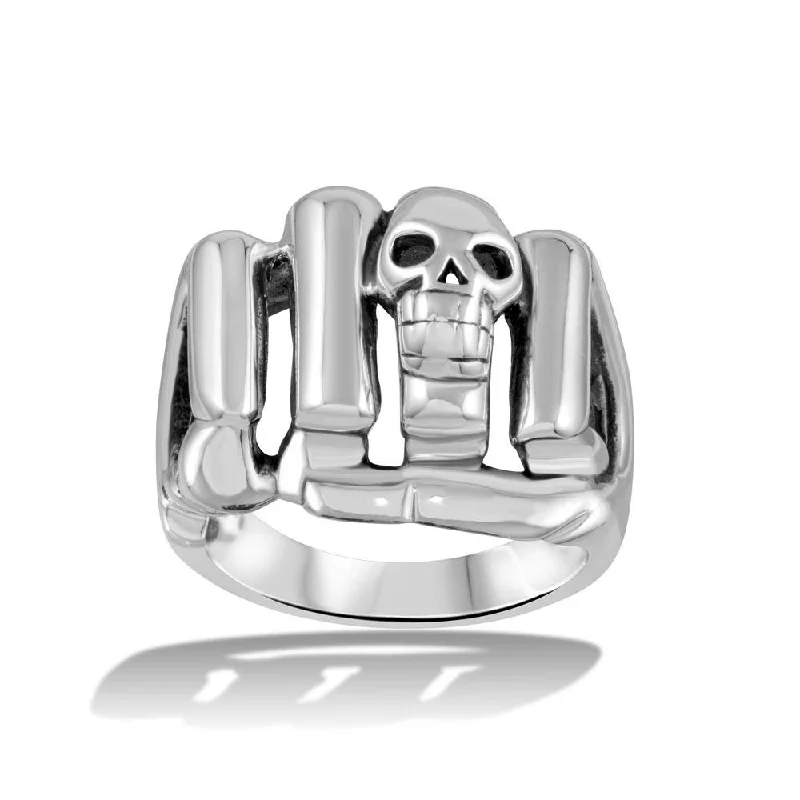 Custom Wedding Sets-High Polished 925 Sterling Silver Skull Fist Ring - CR00715