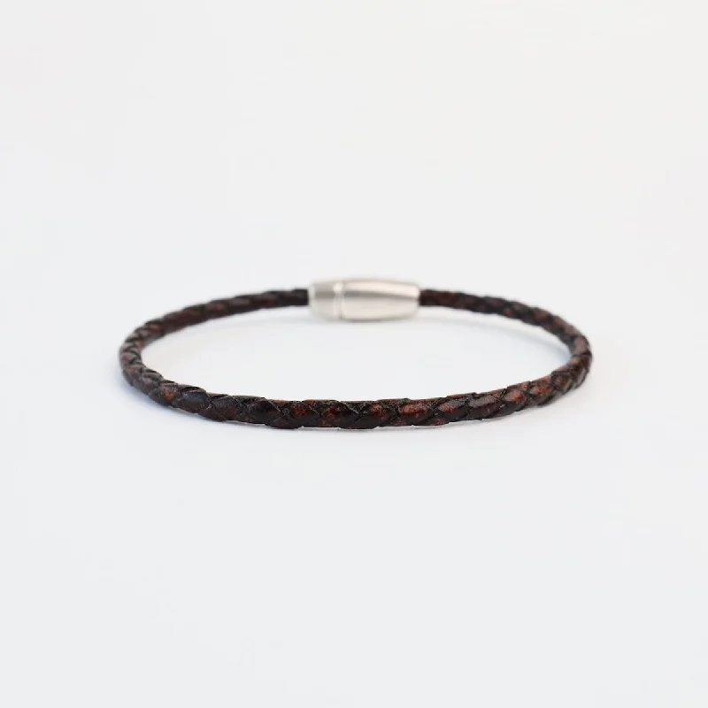 Custom Silver Tennis Bracelets-Zoe Braided Brown Leather Bracelet