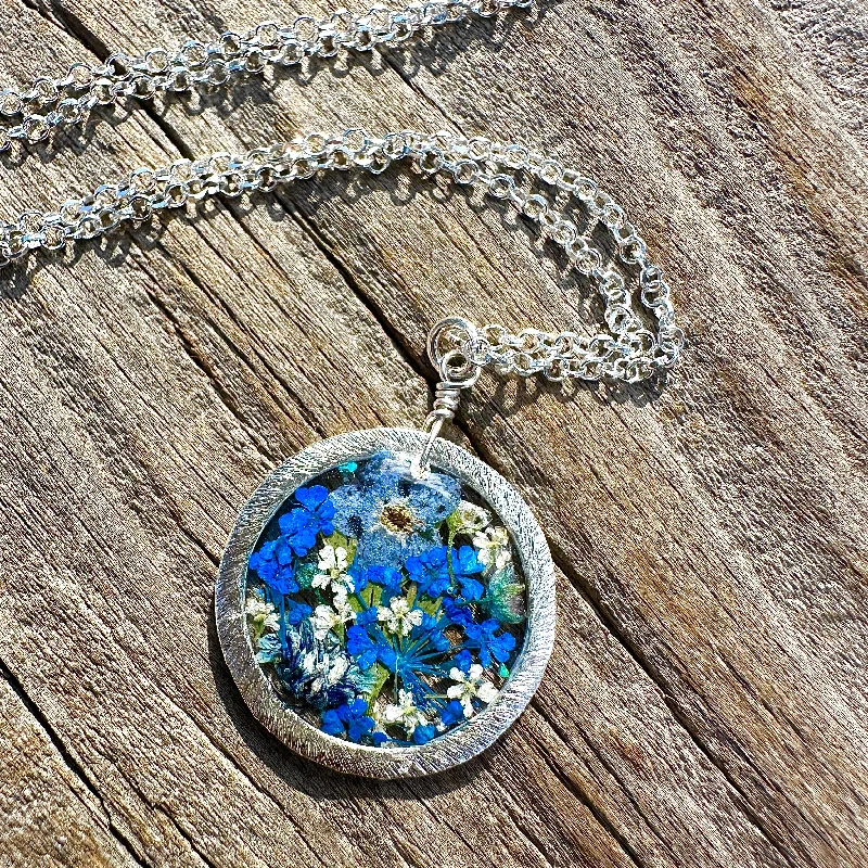 Elegant Pendant Necklaces for Women-Blue Botanical Garden Necklace - BG 205