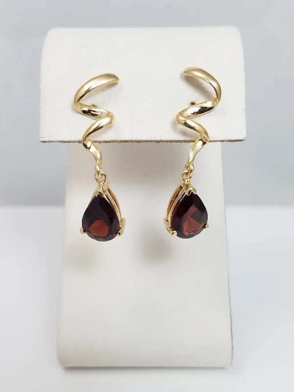 Fashionable Silver Earrings-Whimsical 14k Yellow Gold Natural Garnet Dangle Earrings