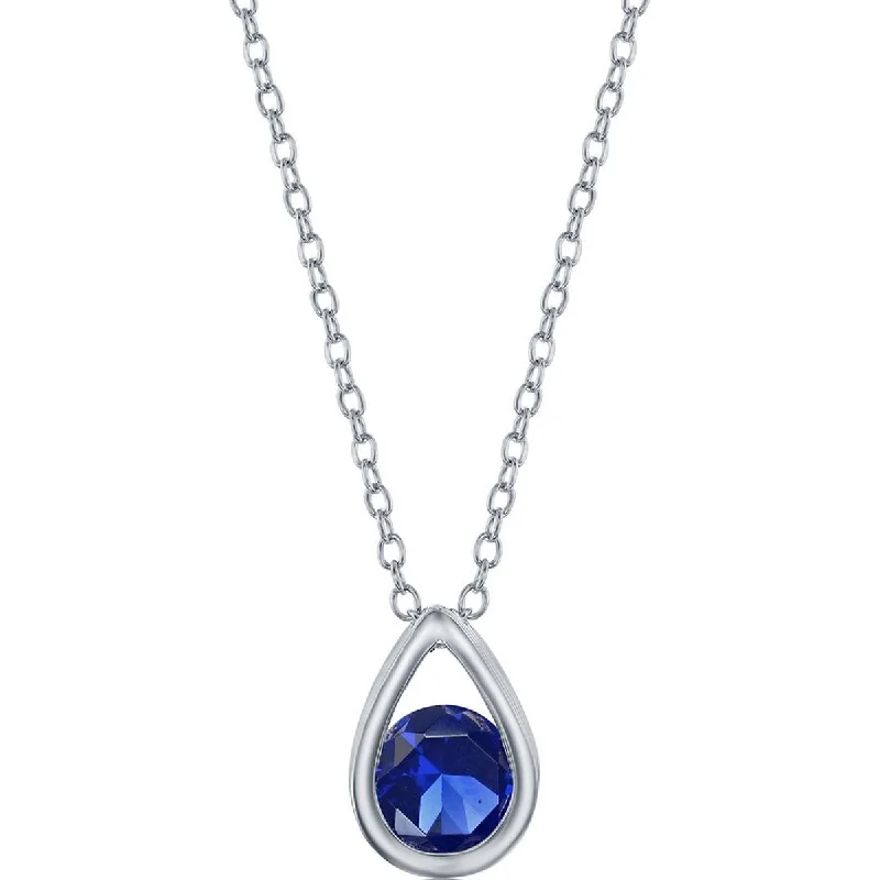 Trendy Necklaces for Women-Classic Women's Necklace - Sterling Silver Round Created Sapphire Pear-shaped | M-6895