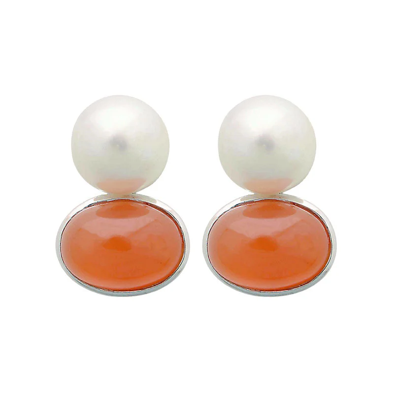 Unique Gemstone Earrings-Earrings-Cornelian and South Sea Pearl