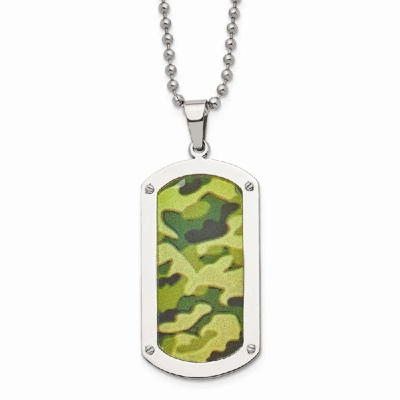 Romantic Heart Necklaces-Stainless Steel Polished Camouflage Dog Tag Necklace