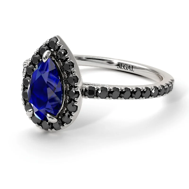 Luxury Bridal Rings-Pear Shaped Halo Sapphire Ring - Janet No. 30