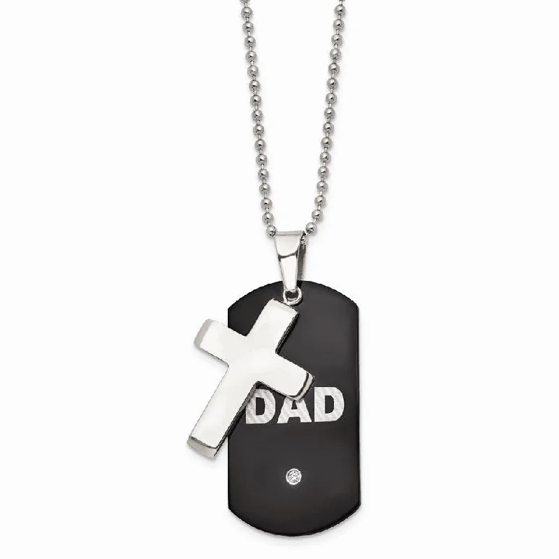 Colorful Necklace Pendants-Stainless Steel Black IP-plated Dog Tag with CZ Cross Necklace