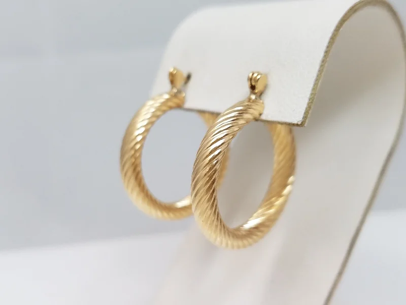 Handmade Gemstone Earrings-Stylish 14k Yellow Gold Hollow Spiral Hoop Earrings