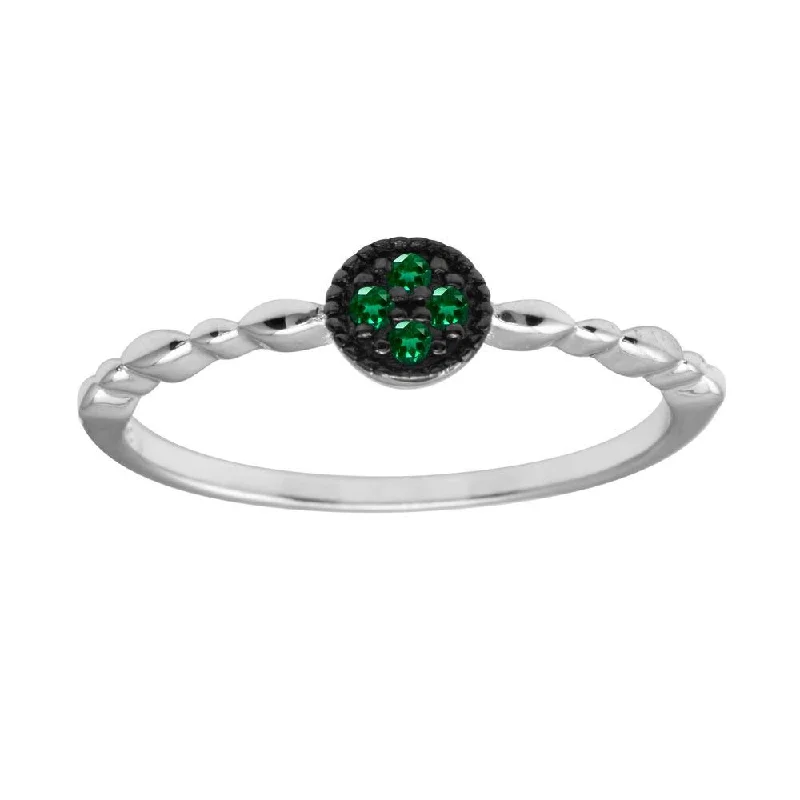 Beautiful Wedding Ring Sets-Rhodium Plated 925 Sterling Silver Round Shape 4 Green CZ Ring - BGR01228GRN