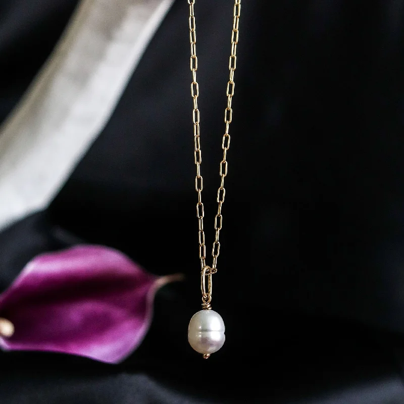 Simple Gold Pendant Necklaces-KEELEY PEARL DROP NECKLACE