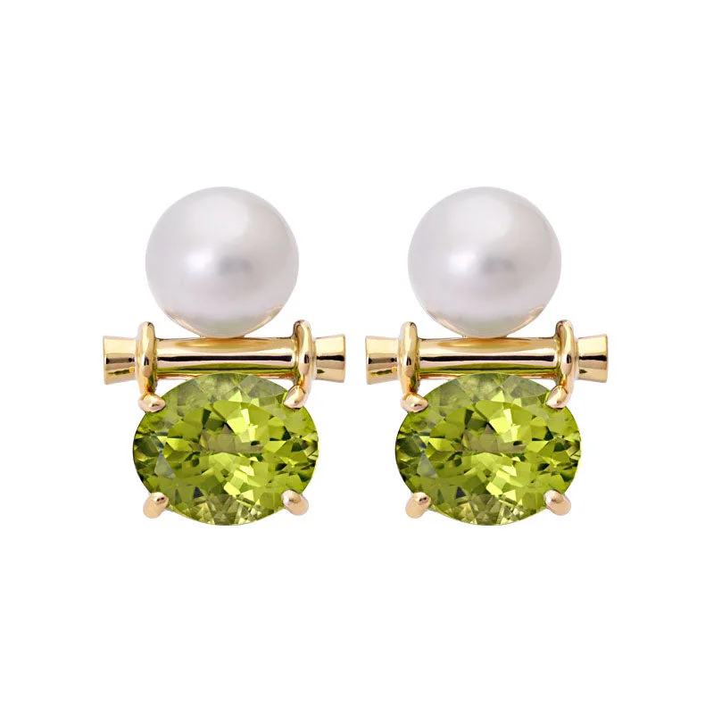 Luxury Pearl Earrings-Earrings- Peridot and South Sea Pearl