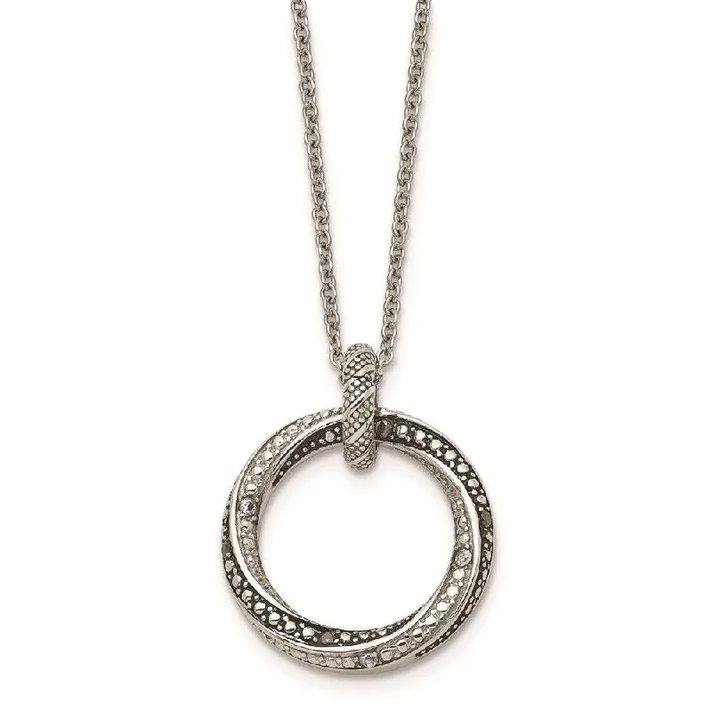 Elegant Gold Necklaces-Stainless Steel Black/Clear CZ Antiqued Circle Necklace