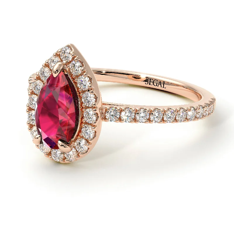 Men’s Custom Rings-Pear Shaped Halo Ruby Ring - Janet No. 32