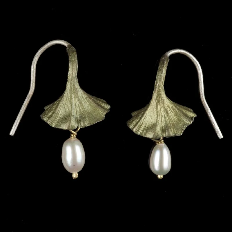 High-Quality Gold Earrings-Ginkgo Earrings - Pearl Drop