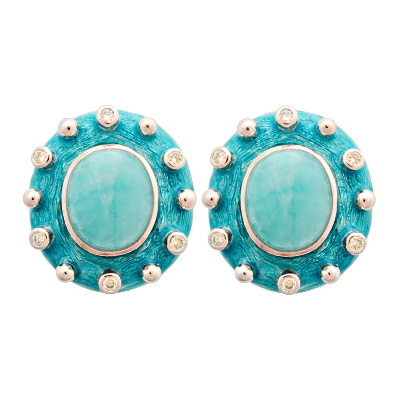 Antique Gold Earrings-Earrings-Amazonite and Diamond (Enamel)