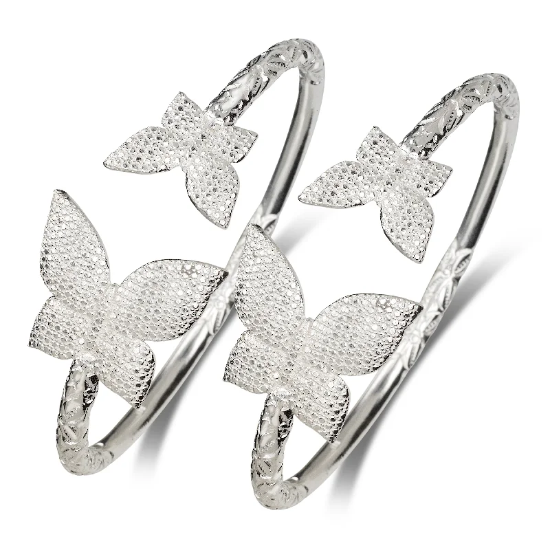 Handcrafted Wedding Bangles-Butterfly .925 Sterling Silver West Indian Bangles, 1 pair