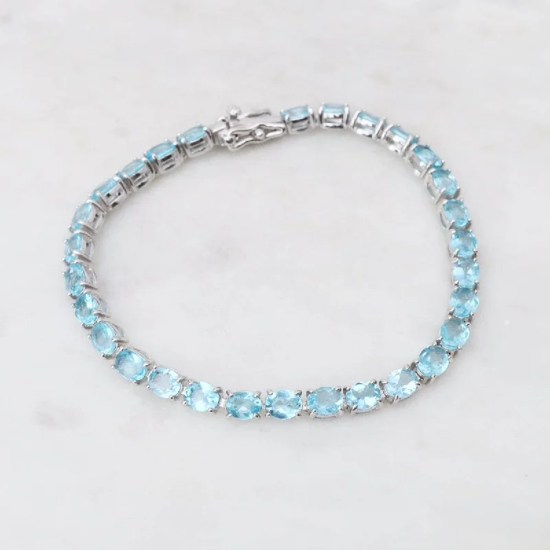 Simple Diamond Link Bracelets-Oval Blue Apatite Tennis Bracelet