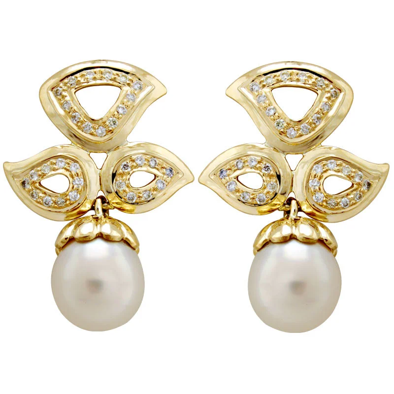 Elegant Drop Earrings-Earrings-South Sea Pearl and Diamond