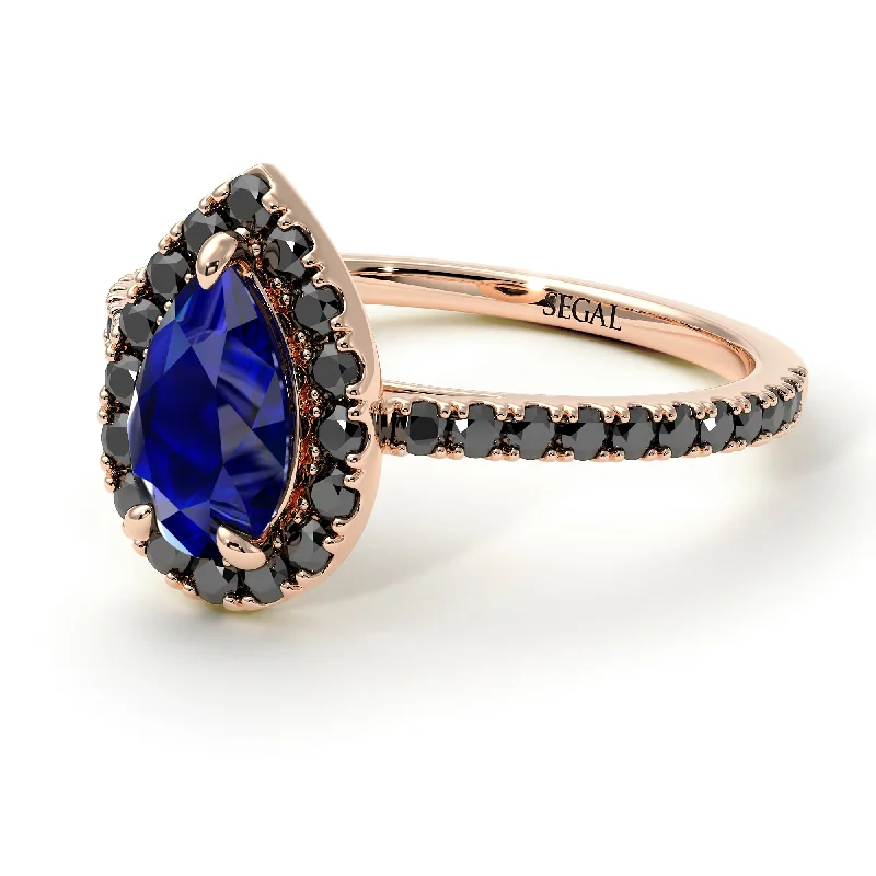 Dainty Gemstone Rings-Pear Shaped Halo Sapphire Ring - Janet No. 29