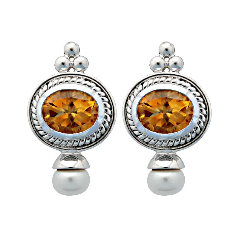 Eye-Catching Earrings-Earrings-Citrine and Pearl