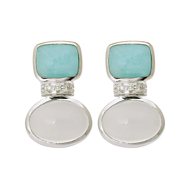 Handmade Hoop Earrings-Earrings-Moonstone, Amazonite and Diamond