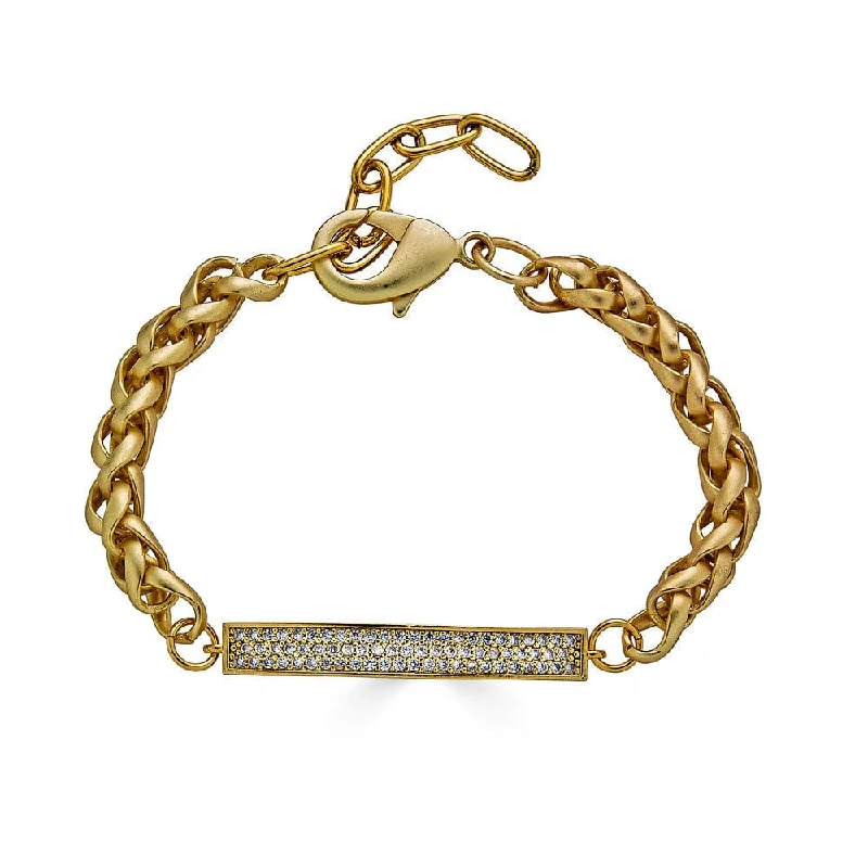 Dainty Gold Bracelets-Matte Gold Pave Connector Bracelet