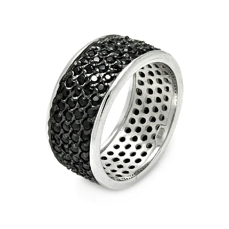 Simple Gemstone Rings-Silver 925 Rhodium and Black Rhodium Plated Pave Set Black CZ Ring - STR00256BLK