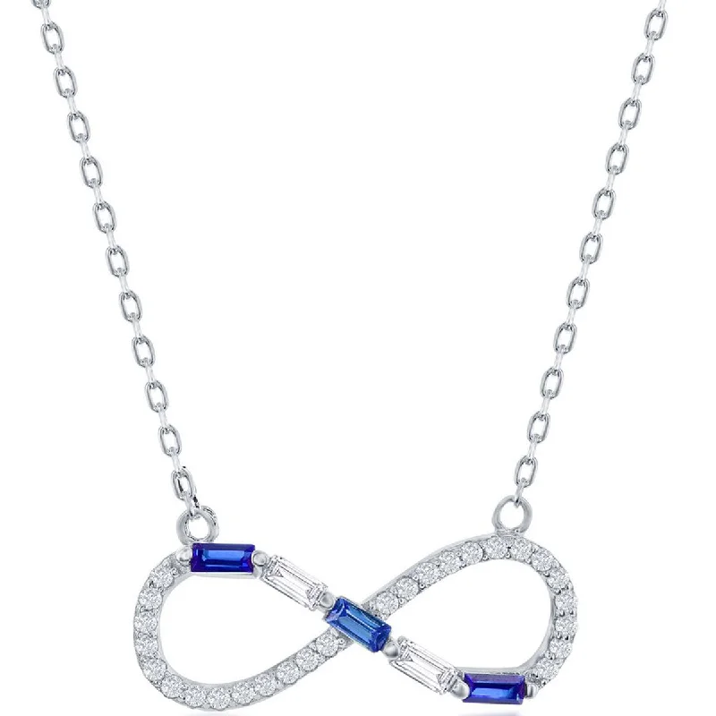 Simple Pendant Necklace for Women-Classic Women's Necklace - Sterling White Round and Sapphire CZ Infinity | M-6953