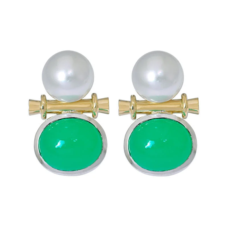 Trendy Earrings for Women-Earrings- Chrysoprase and South Sea Pearl