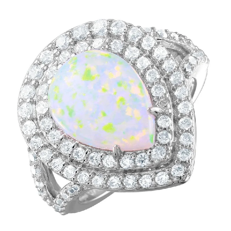 Men’s Wedding Bands in Gold-Silver 925 Rhodium Plated Opal Teardrop Halo CZ Ring - BGR00995