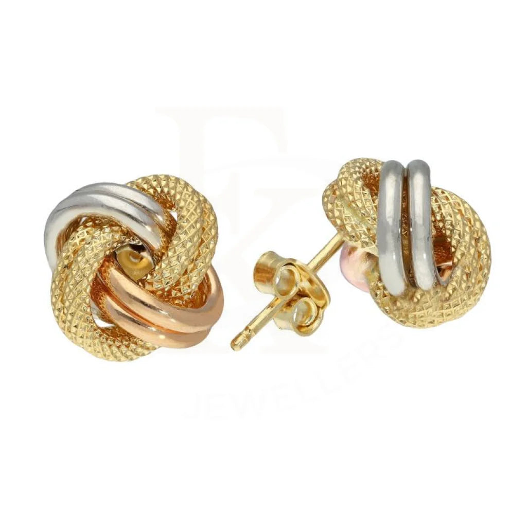 Sparkly Silver Earrings-Gold Tri Tone Knot Stud Earrings 18KT - FKJERN18K2797