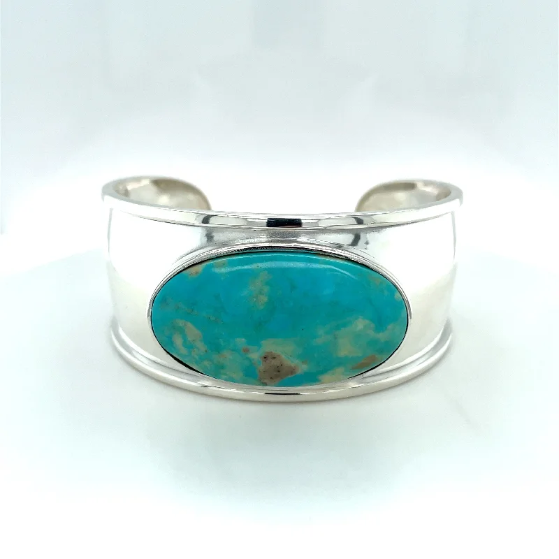 High-End Silver Bangles-Sterling Silver custom bangle with Arkansas Turquoise