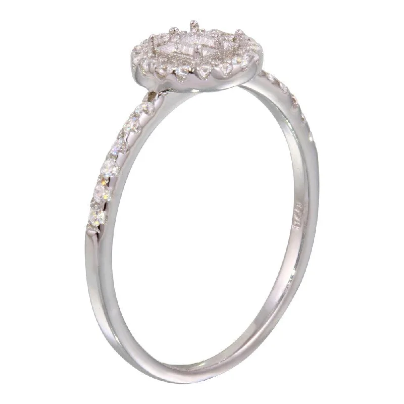 Unique Wedding Ring Bands-Rhodium Plated 925 Sterling Silver Center Circle Mounting Only Ring with CZ - BGR01140